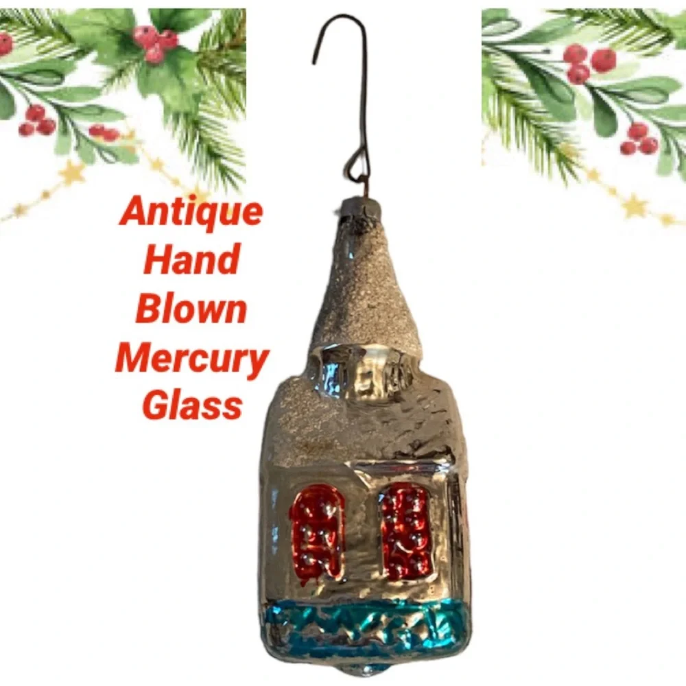Vintage Rare Handblown Mercury Glass Antique Christmas Tree Ornament